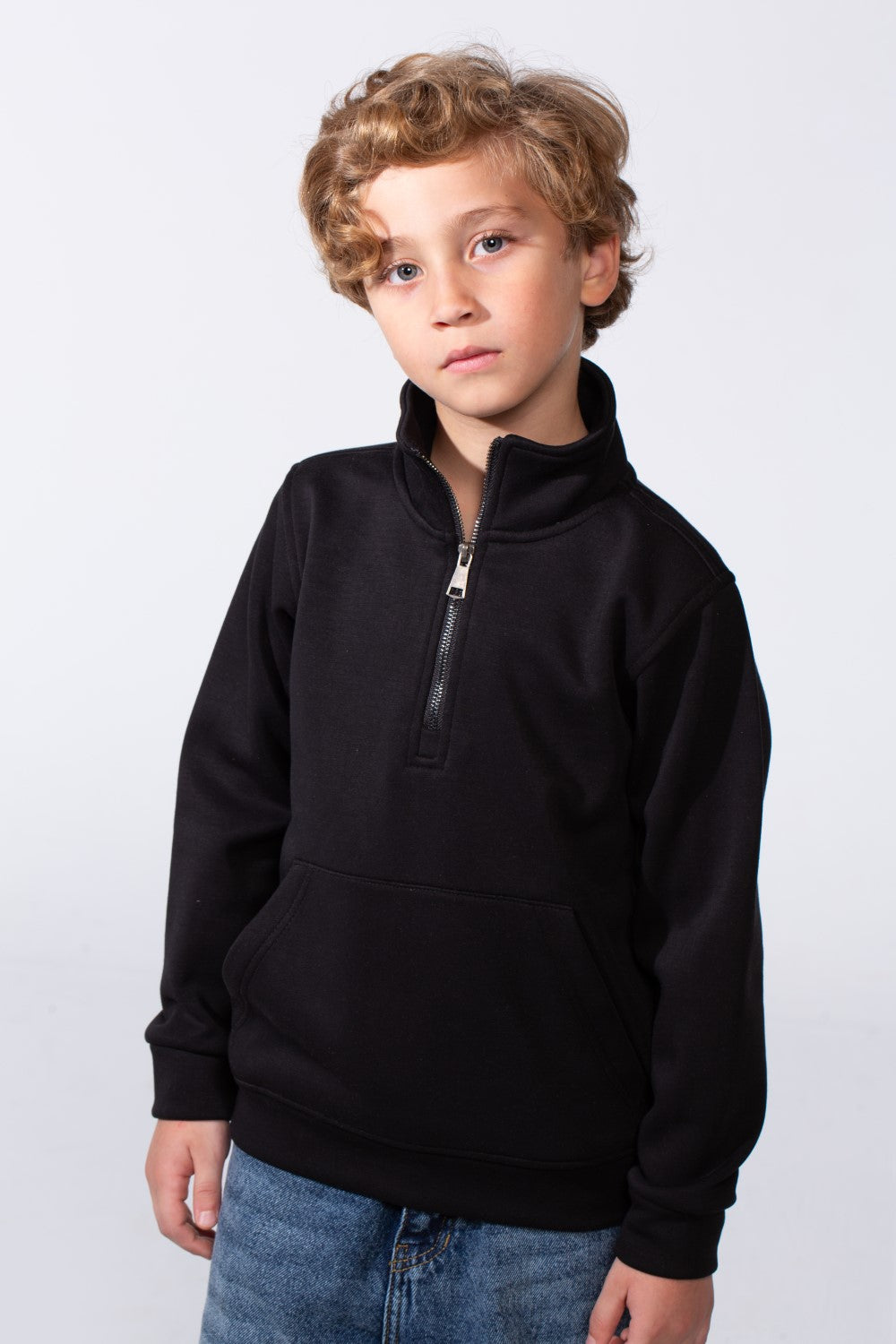 Boy's Half Zip Slim Fit Sweatshirt With Front Kangaroo Pocket