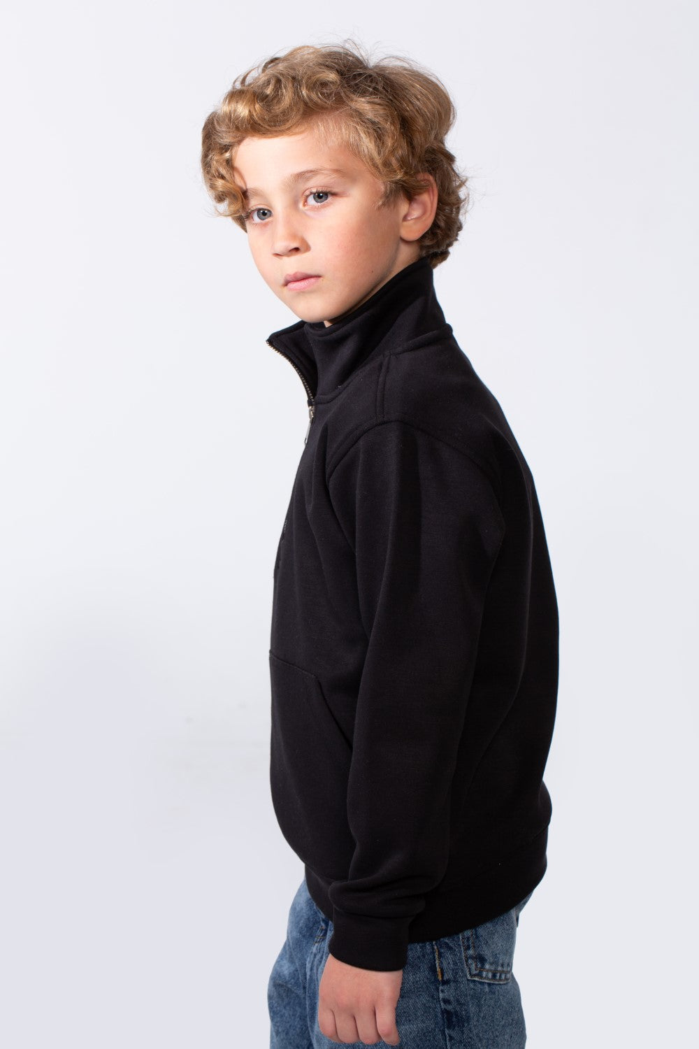 Boy's Half Zip Slim Fit Sweatshirt With Front Kangaroo Pocket