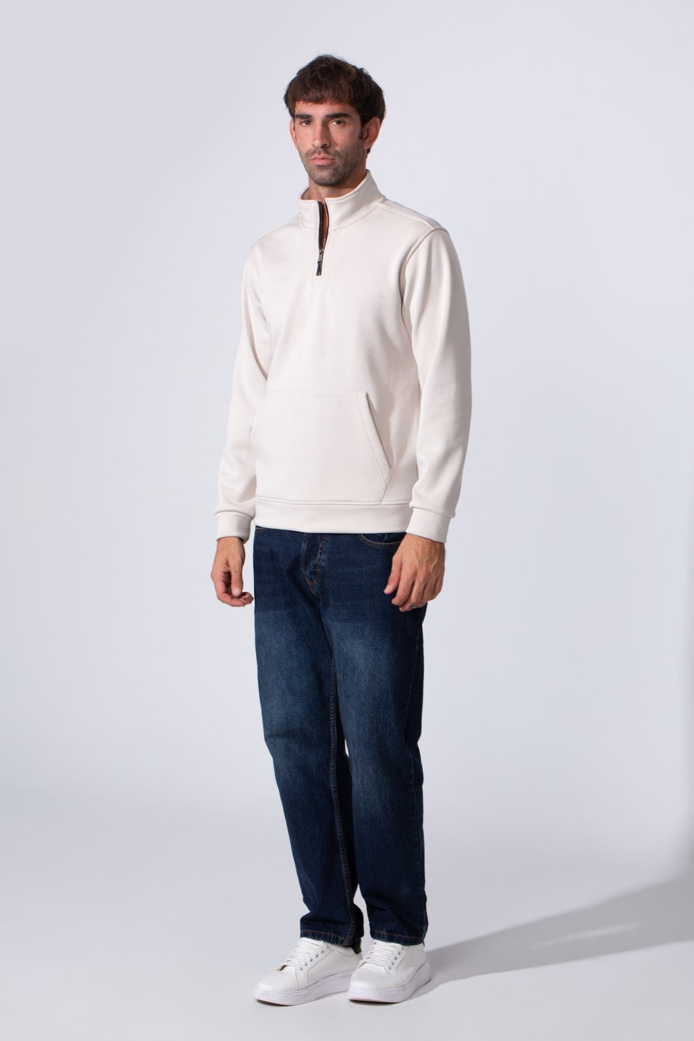 Men's Front Half Zip Slim Fit Long Collar Sweatshirt