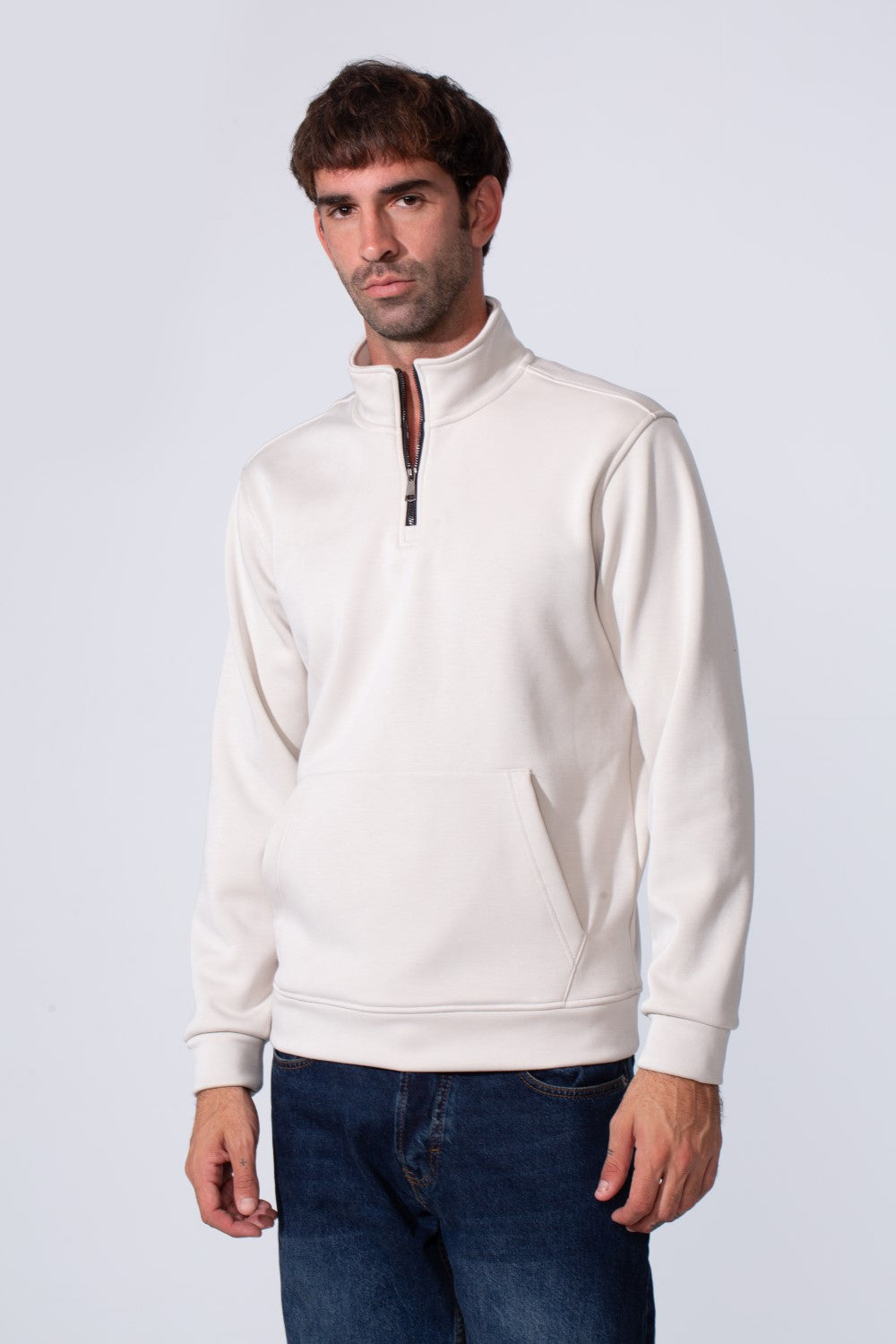 Men's Front Half Zip Slim Fit Long Collar Sweatshirt