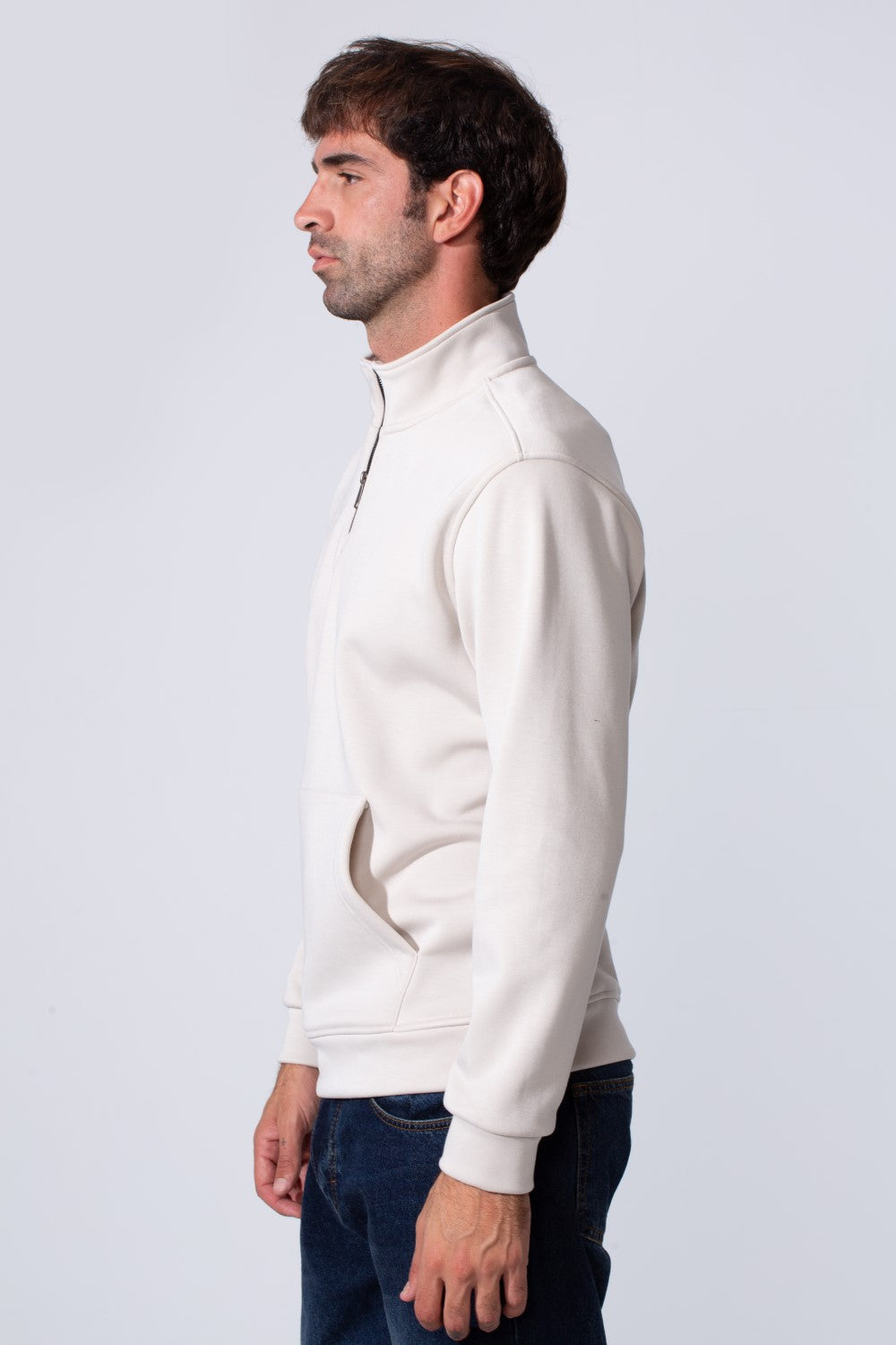 Men's Front Half Zip Slim Fit Long Collar Sweatshirt