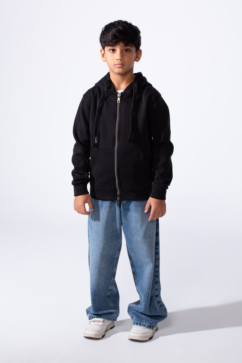 Boy’s Double Zipper Plain Slim Fit Daily Wear Hooded Sweatshirt