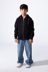 Boy’s Double Zipper Plain Slim Fit Daily Wear Hooded Sweatshirt