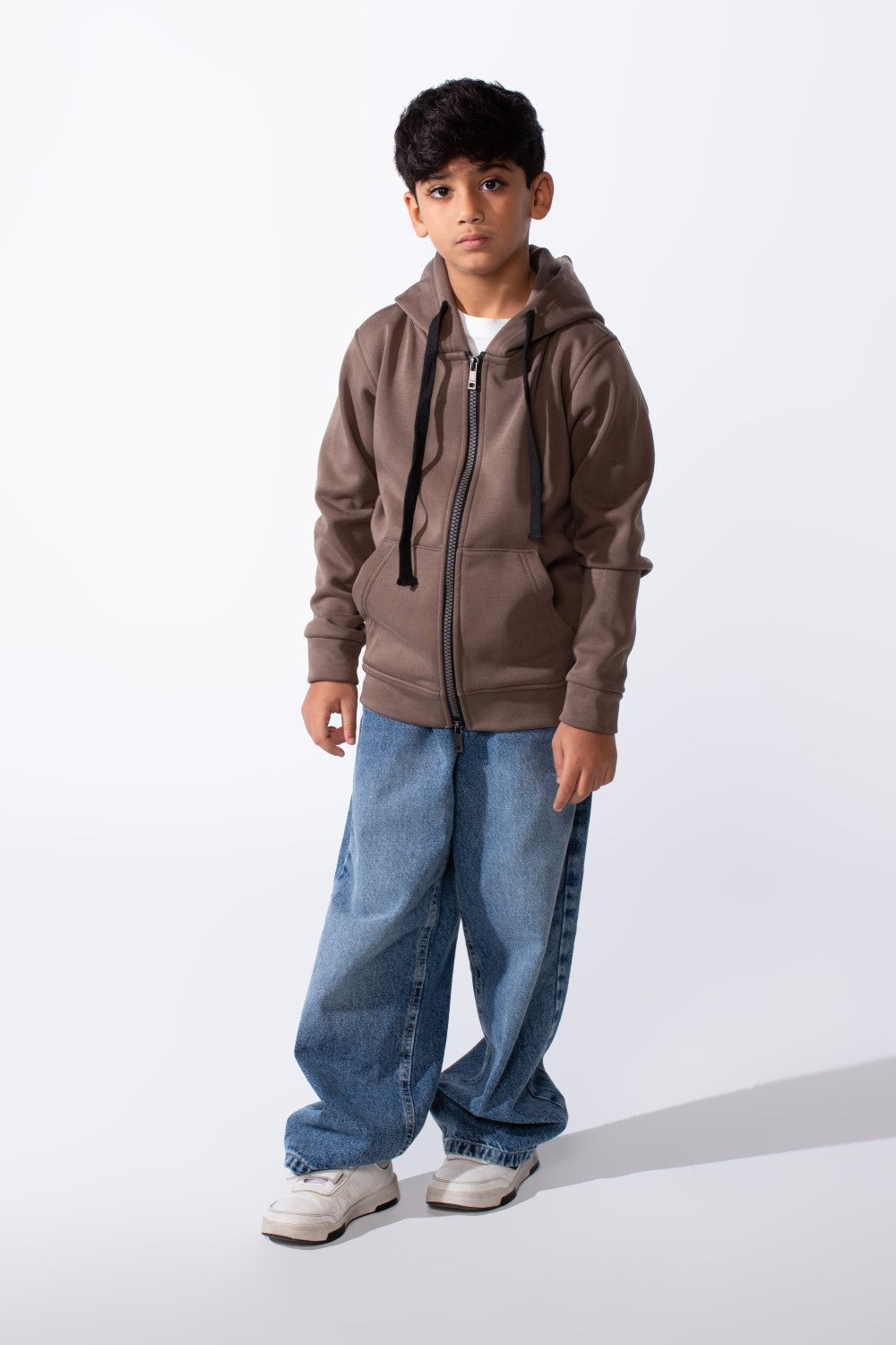 Boy’s Double Zipper Plain Slim Fit Daily Wear Hooded Sweatshirt