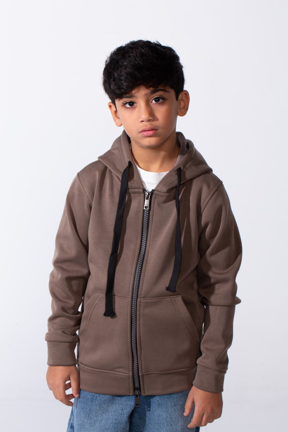Boy’s Double Zipper Plain Slim Fit Daily Wear Hooded Sweatshirt