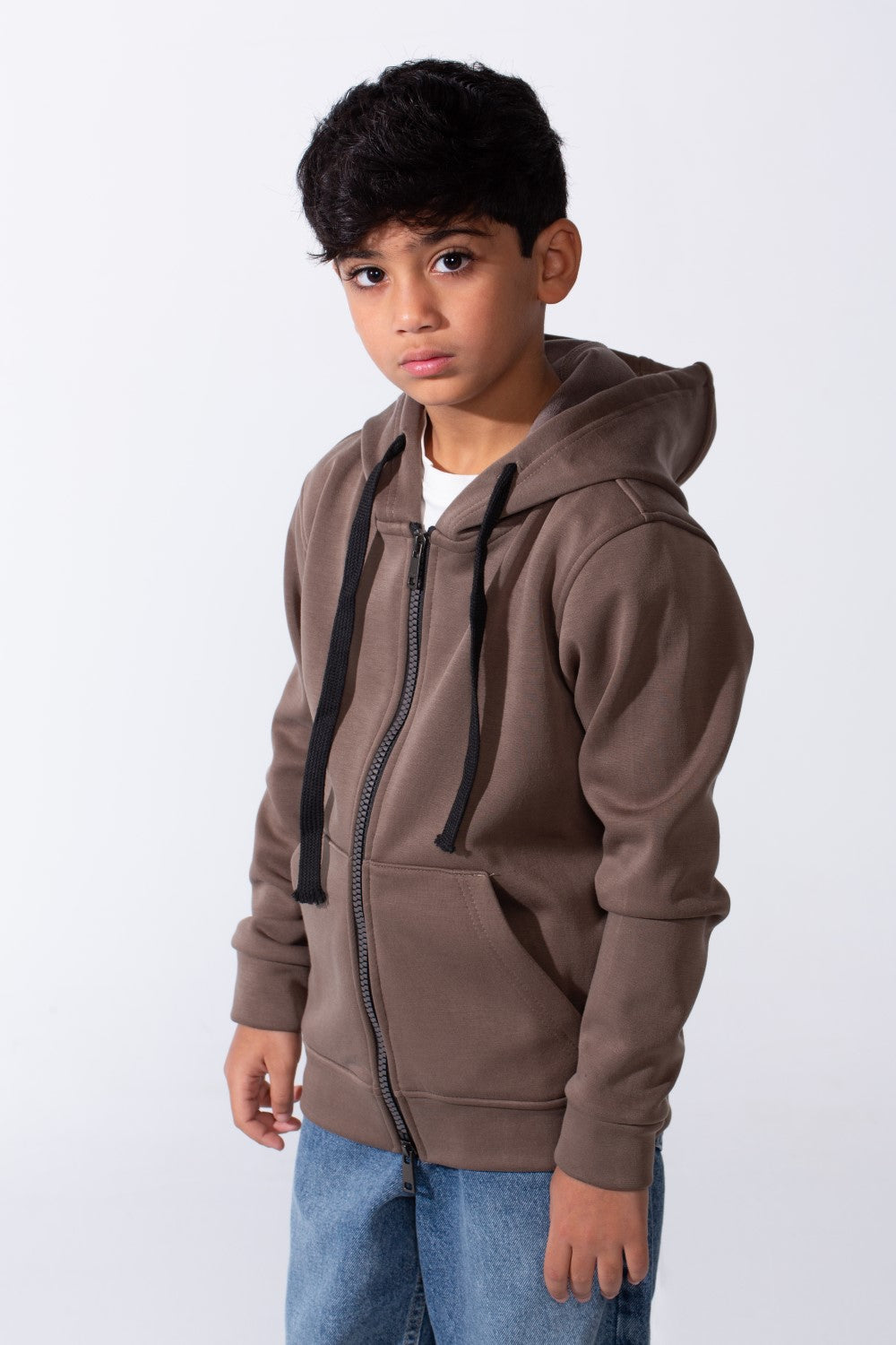 Boy’s Double Zipper Plain Slim Fit Daily Wear Hooded Sweatshirt