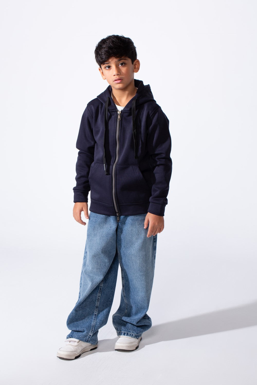 Boy’s Double Zipper Plain Slim Fit Daily Wear Hooded Sweatshirt