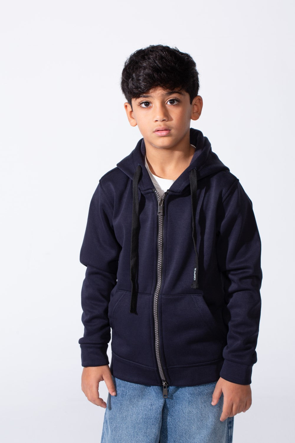 Boy’s Double Zipper Plain Slim Fit Daily Wear Hooded Sweatshirt