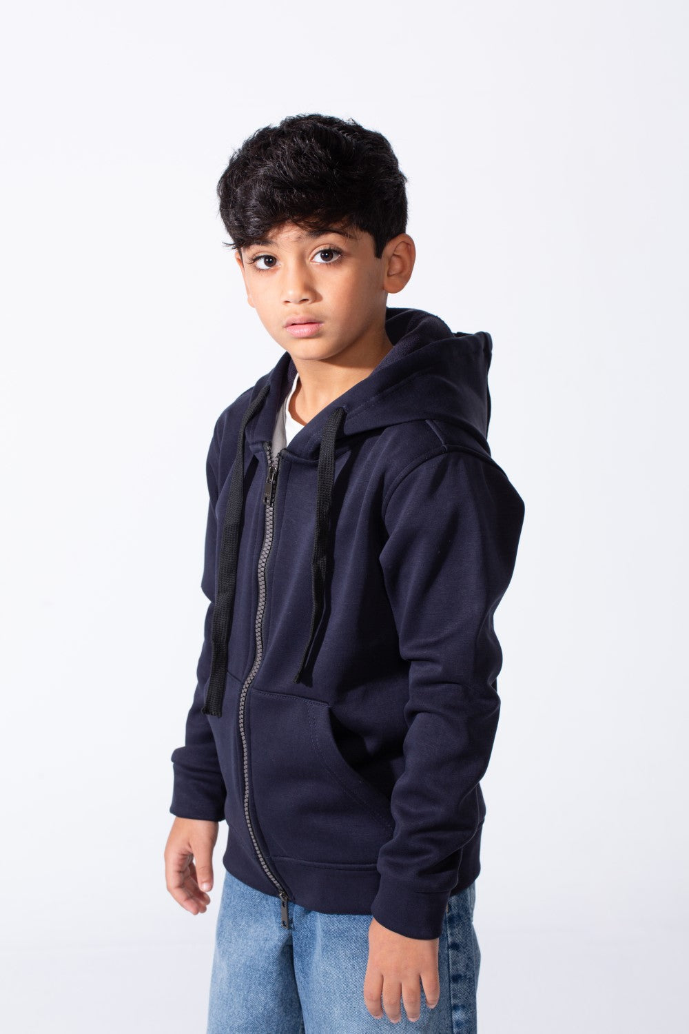 Boy’s Double Zipper Plain Slim Fit Daily Wear Hooded Sweatshirt