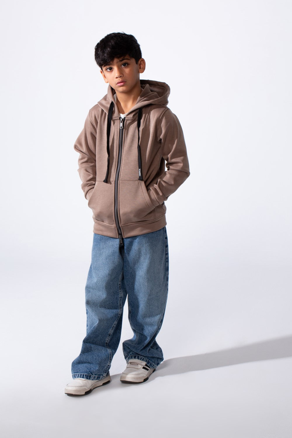 Boy’s Double Zipper Plain Slim Fit Daily Wear Hooded Sweatshirt