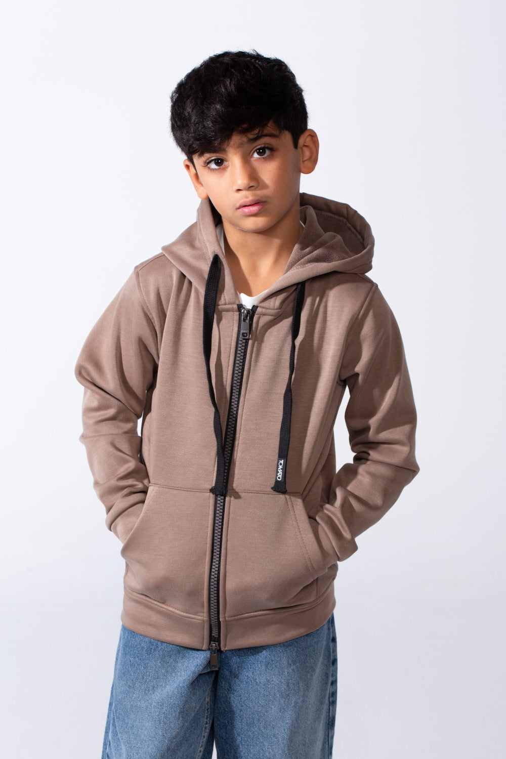 Boy’s Double Zipper Plain Slim Fit Daily Wear Hooded Sweatshirt