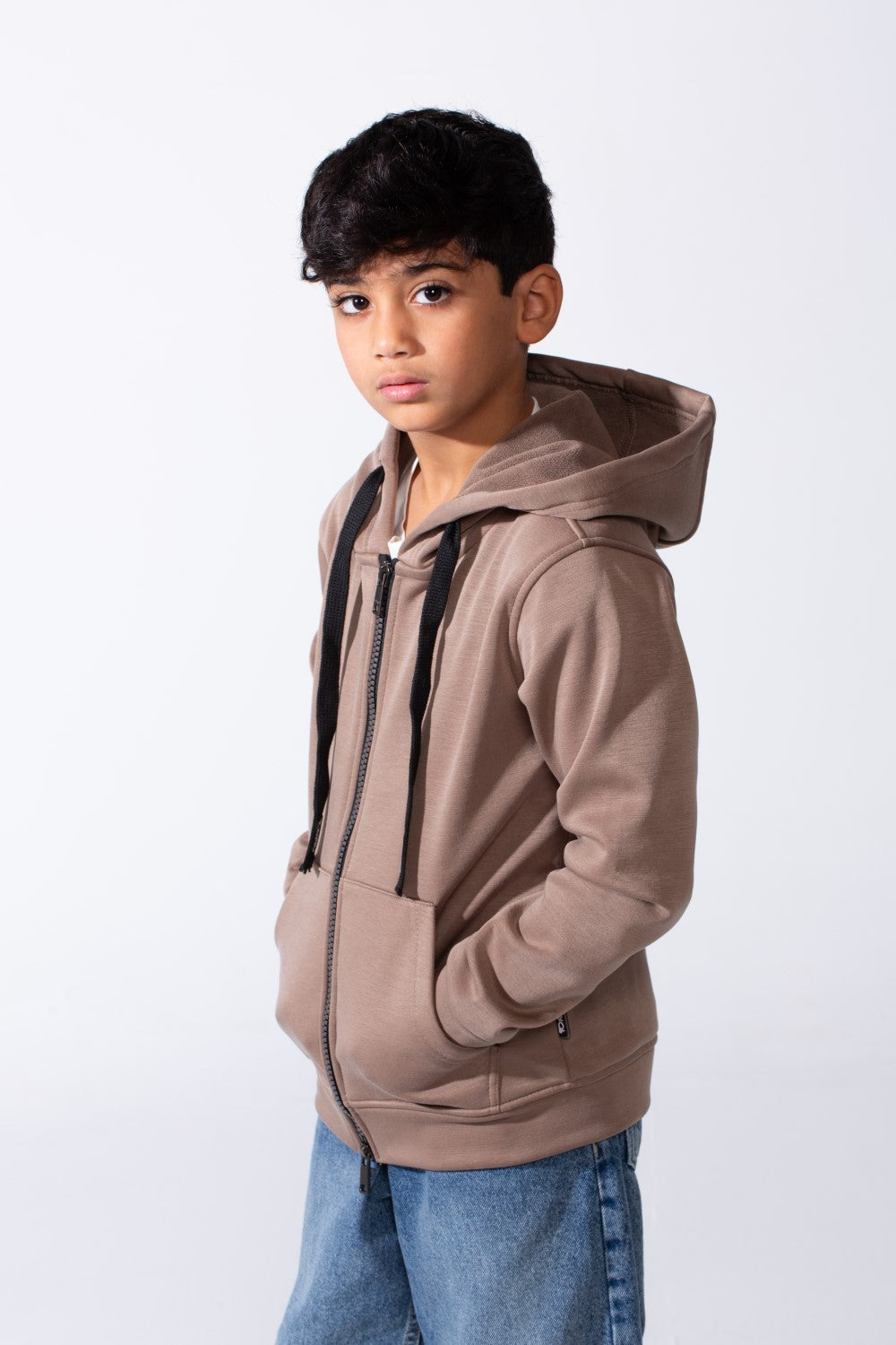 Boy’s Double Zipper Plain Slim Fit Daily Wear Hooded Sweatshirt