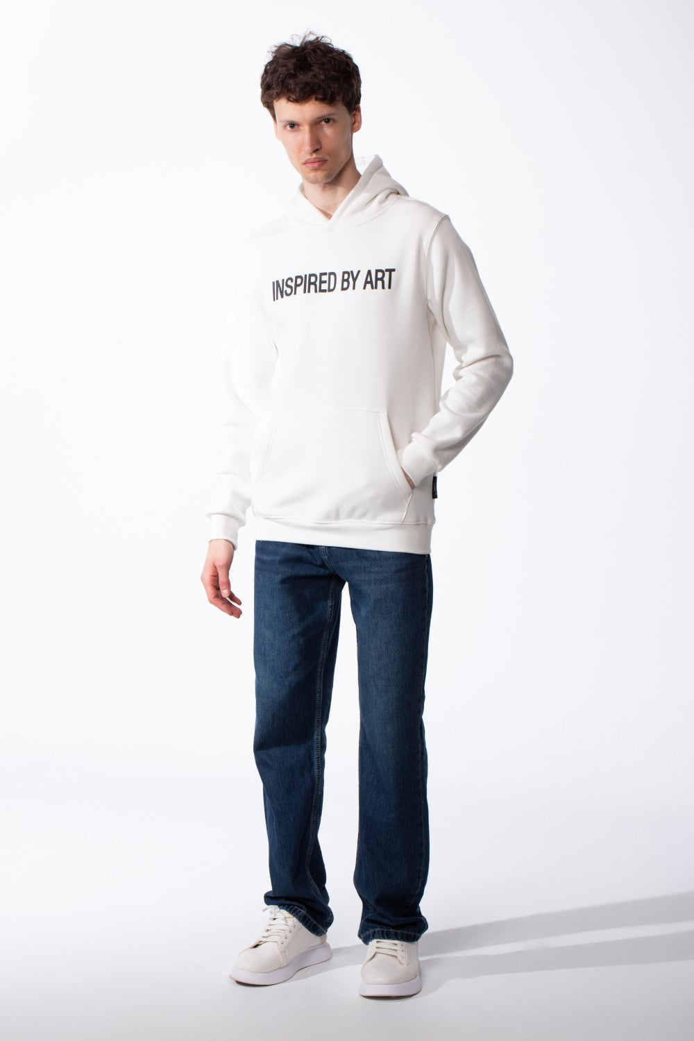 Men's Puff-Print Graphic Cross Over Hood Kangaroo Pocket Comfort With Clear Artistic Statement Slim Fit Sweatshirt