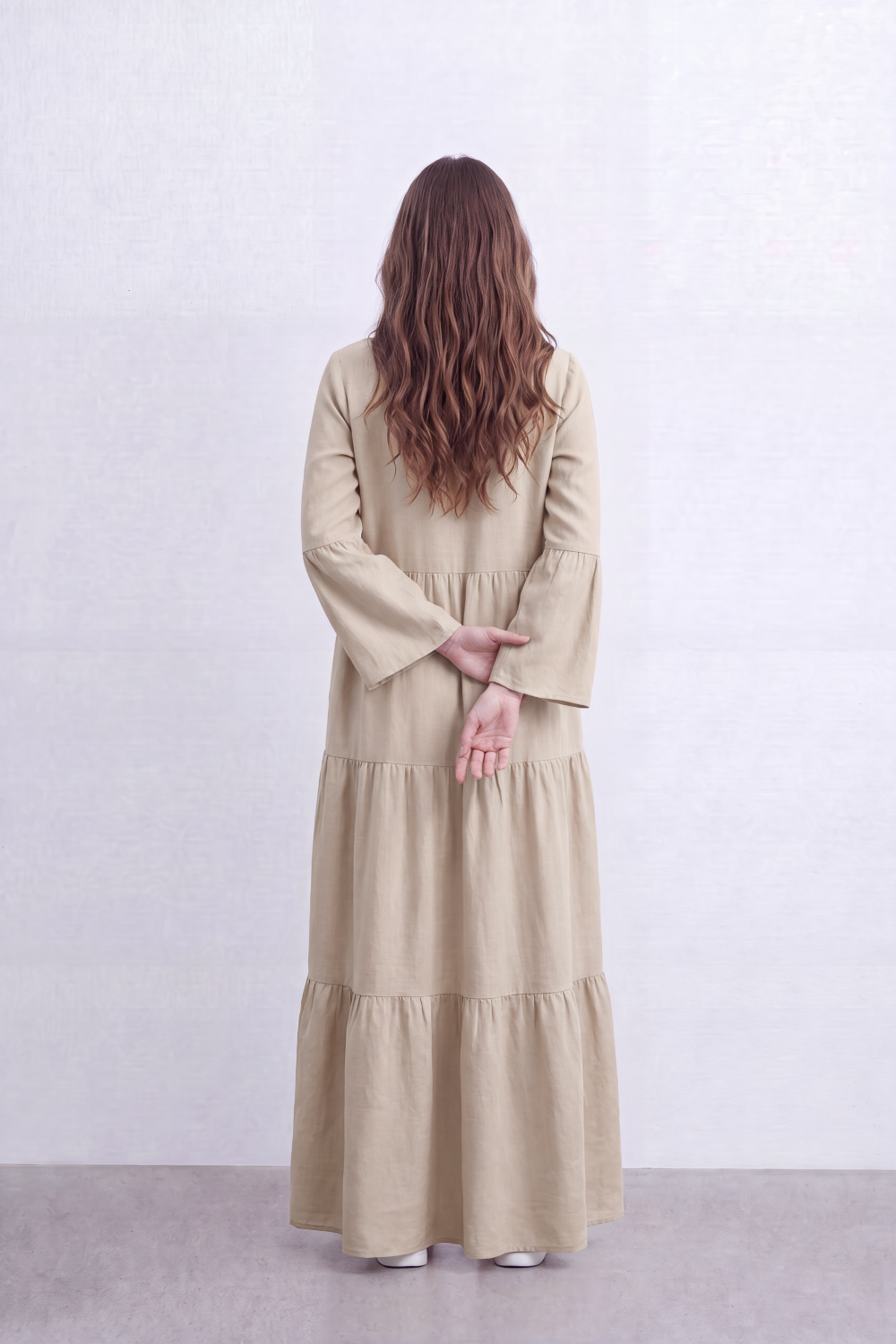 Women’s Tomato Store Crinkled Slub Dress Texture Across A Plain Surface Button Front Detail Gathered Waist Tiered Flowing