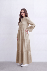 Women’s Tomato Store Crinkled Slub Dress Texture Across A Plain Surface Button Front Detail Gathered Waist Tiered Flowing