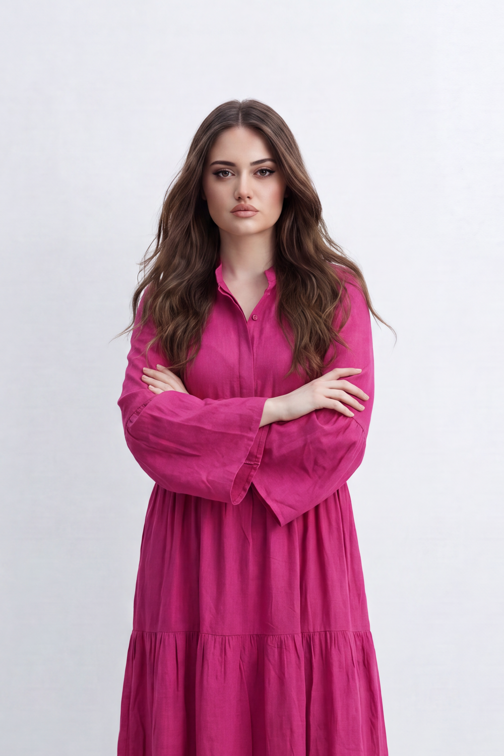 Women’s Tomato Store Crinkled Slub Dress Texture Across A Plain Surface Button Front Detail Gathered Waist Tiered Flowing