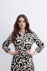 Women’s Tomato Store Baroque Muse Maxi Dress Oversized Scroll Print Covers Full Length