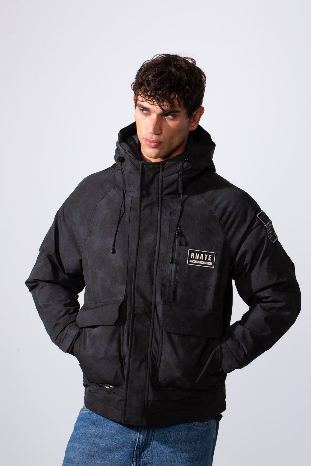 Men's Textured Fabric Waterproof Tomato Hooded Jacket