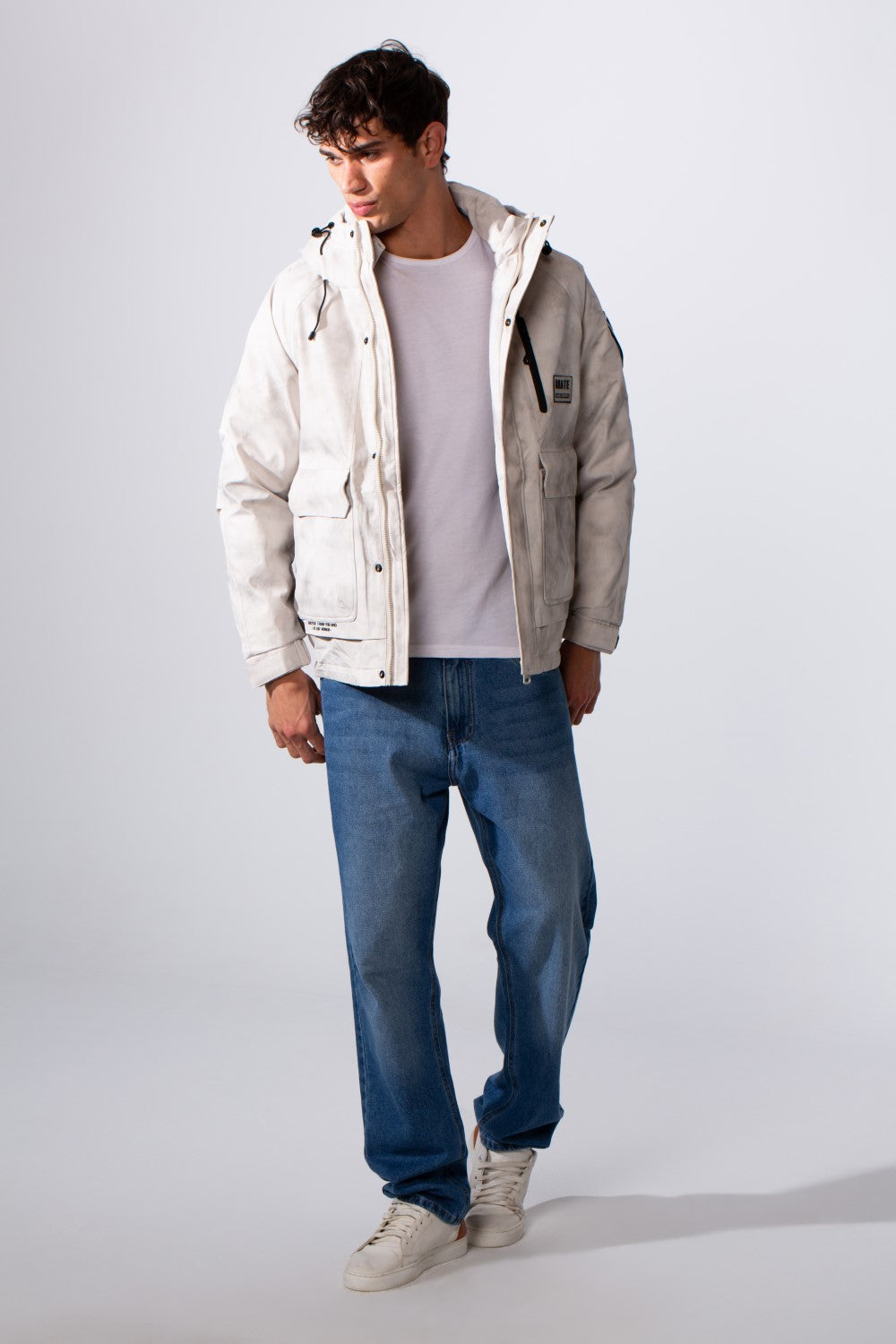 Men's Textured Fabric Waterproof Tomato Hooded Jacket