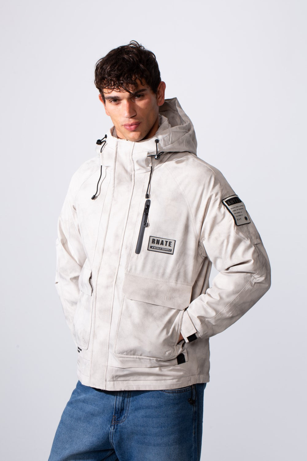 Men's Textured Fabric Waterproof Tomato Hooded Jacket