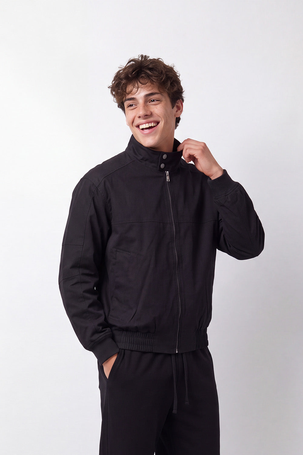 Men's Tomato Store Twill Jacket Stand Collar Full-Zip Front Side Welt Pockets Waterproof Slim Fit