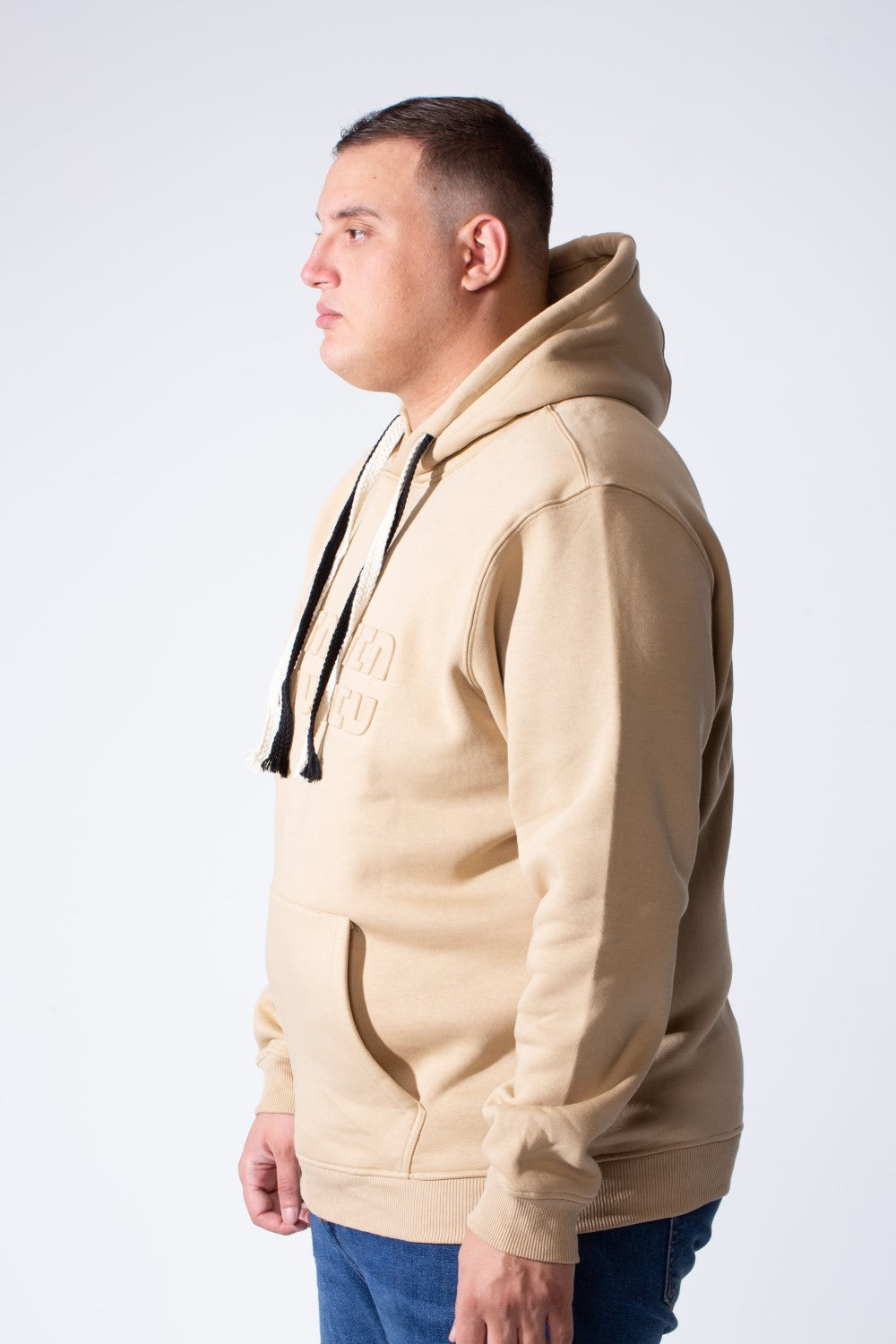 Men's Long Sleeve With Chest Text Print Front Kangaroo Pocket Comfy For Everyday Wear Hooded Big Size Sweatshirt