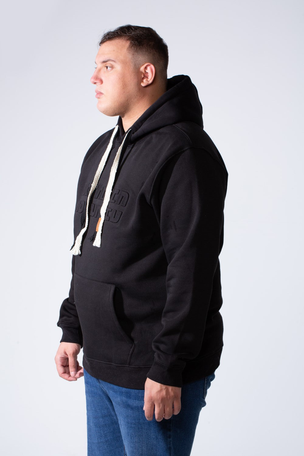Men's Long Sleeve With Chest Text Print Front Kangaroo Pocket Comfy For Everyday Wear Hooded Big Size Sweatshirt