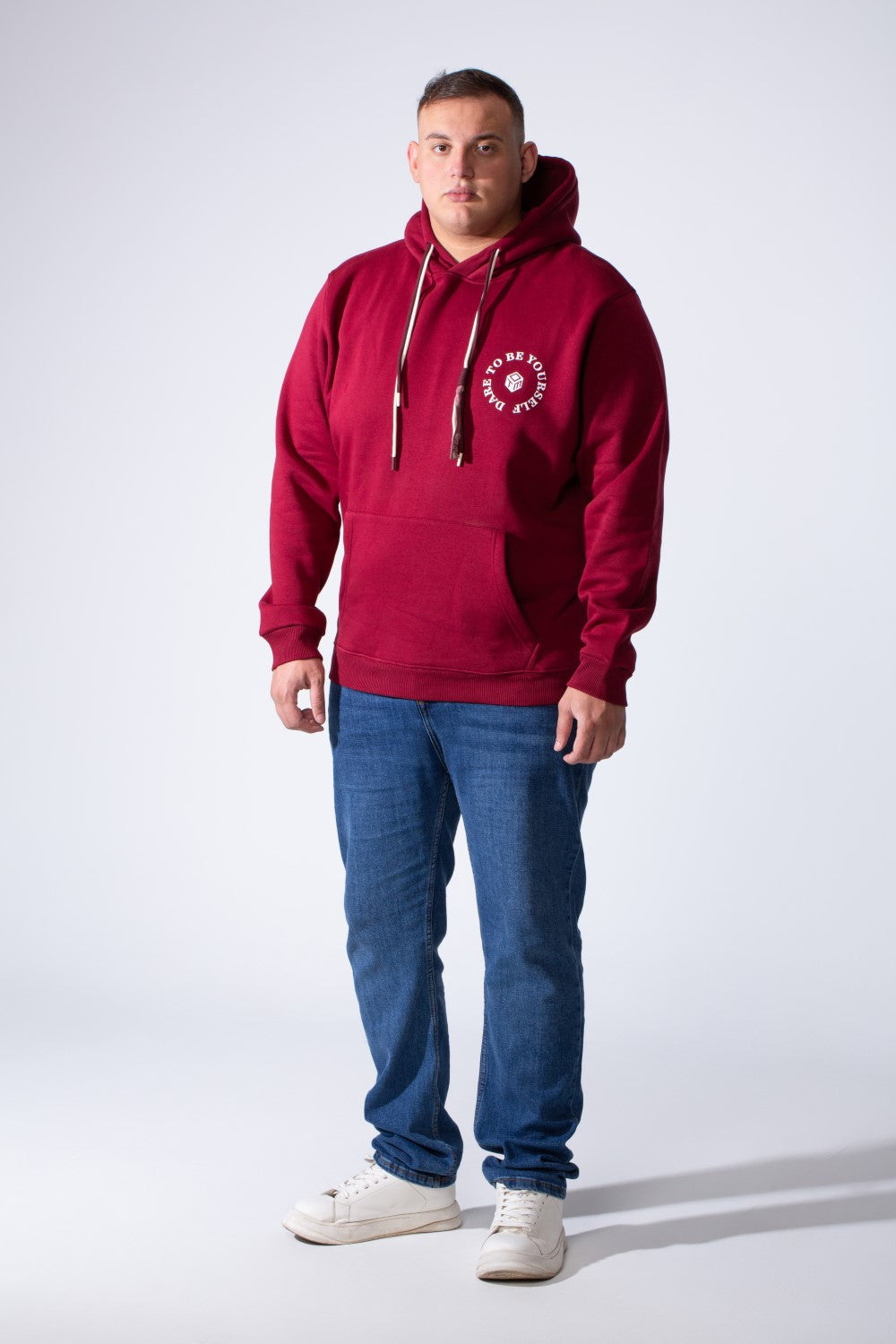 Men's Kangaroo Pocket Long Sleeve With Pack Text Print Practical Melton Fabric Hooded Big Size Sweatshirt