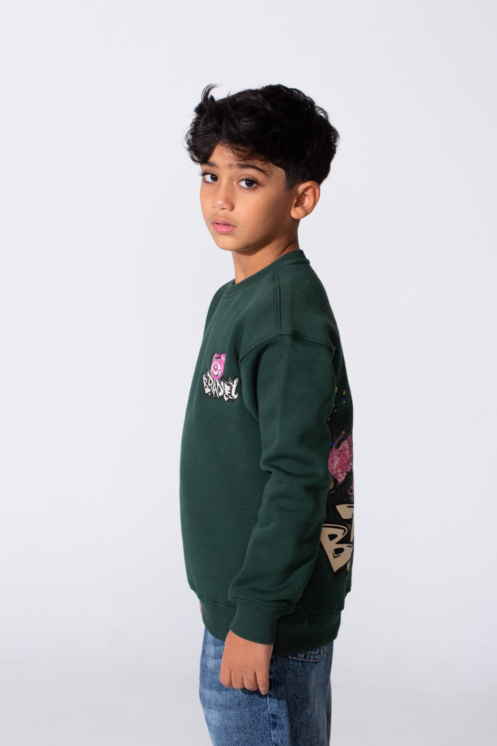 Boy's Round Neckline Long Sleeve With Printed Playful Pack Design Slim Fit Cozy Sweatshirt