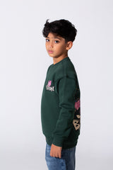 Boy's Round Neckline Long Sleeve With Printed Playful Pack Design Slim Fit Cozy Sweatshirt