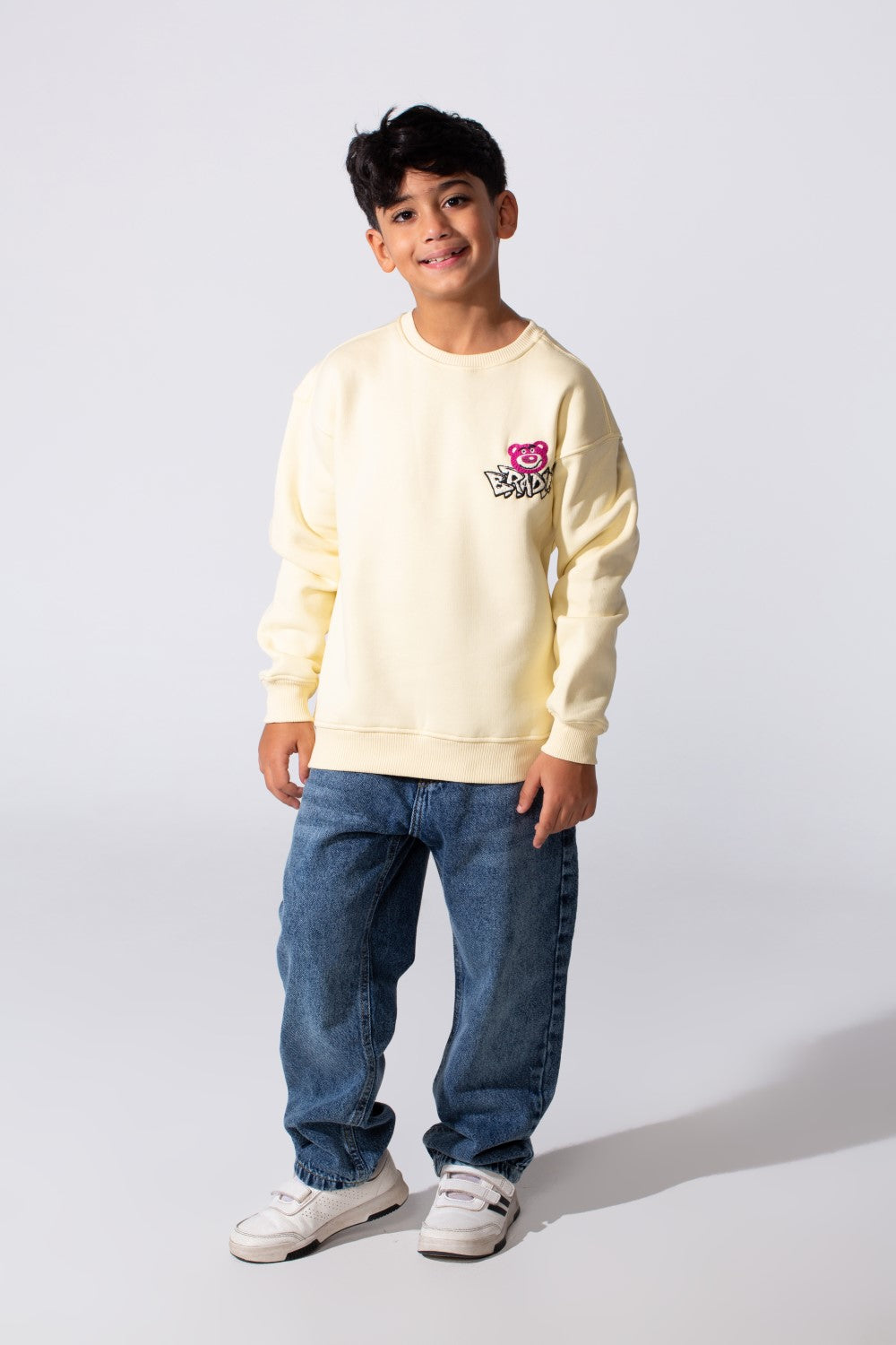 Boy's Round Neckline Long Sleeve With Printed Playful Pack Design Slim Fit Cozy Sweatshirt