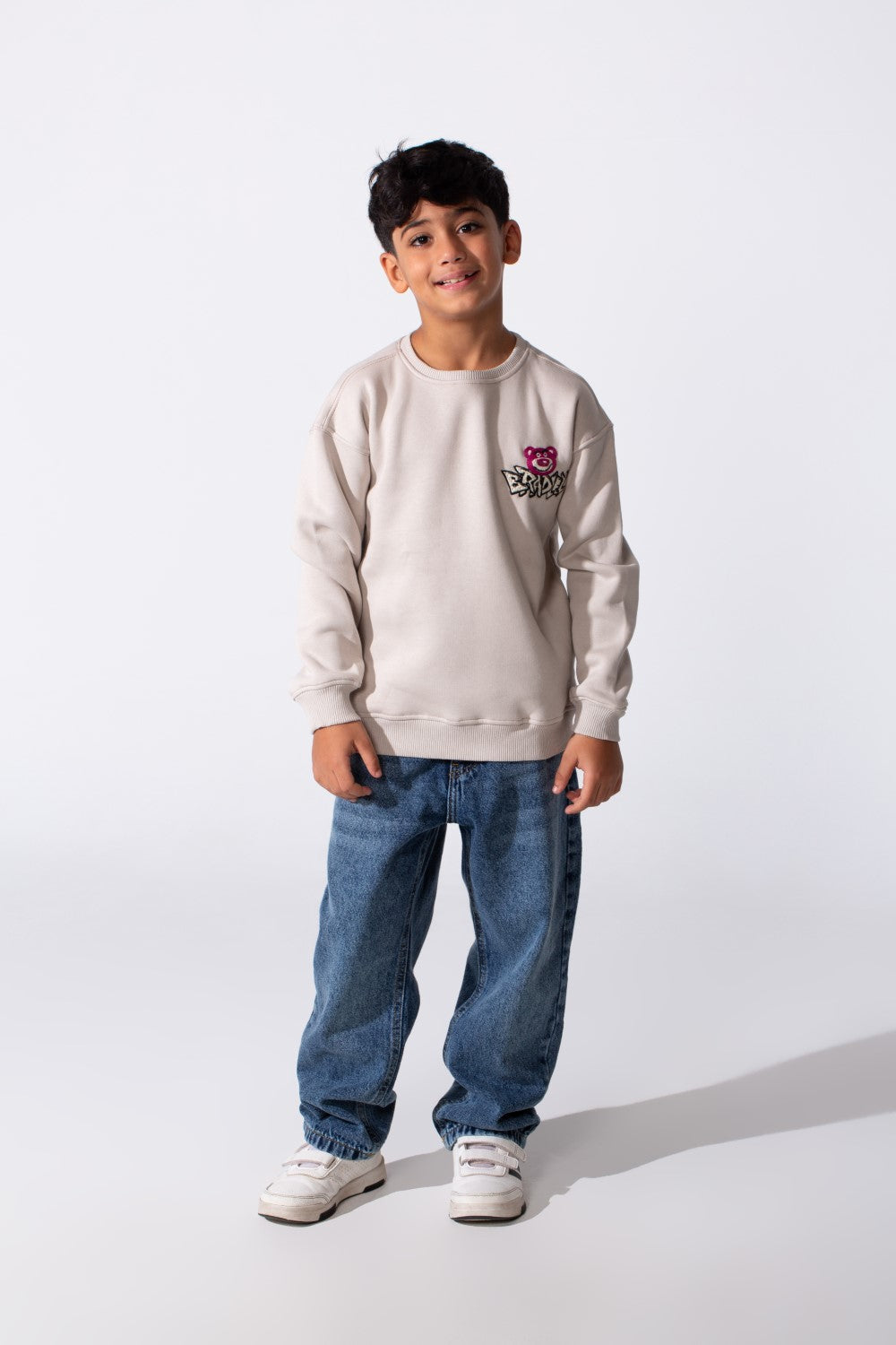 Boy's Round Neckline Long Sleeve With Printed Playful Pack Design Slim Fit Cozy Sweatshirt