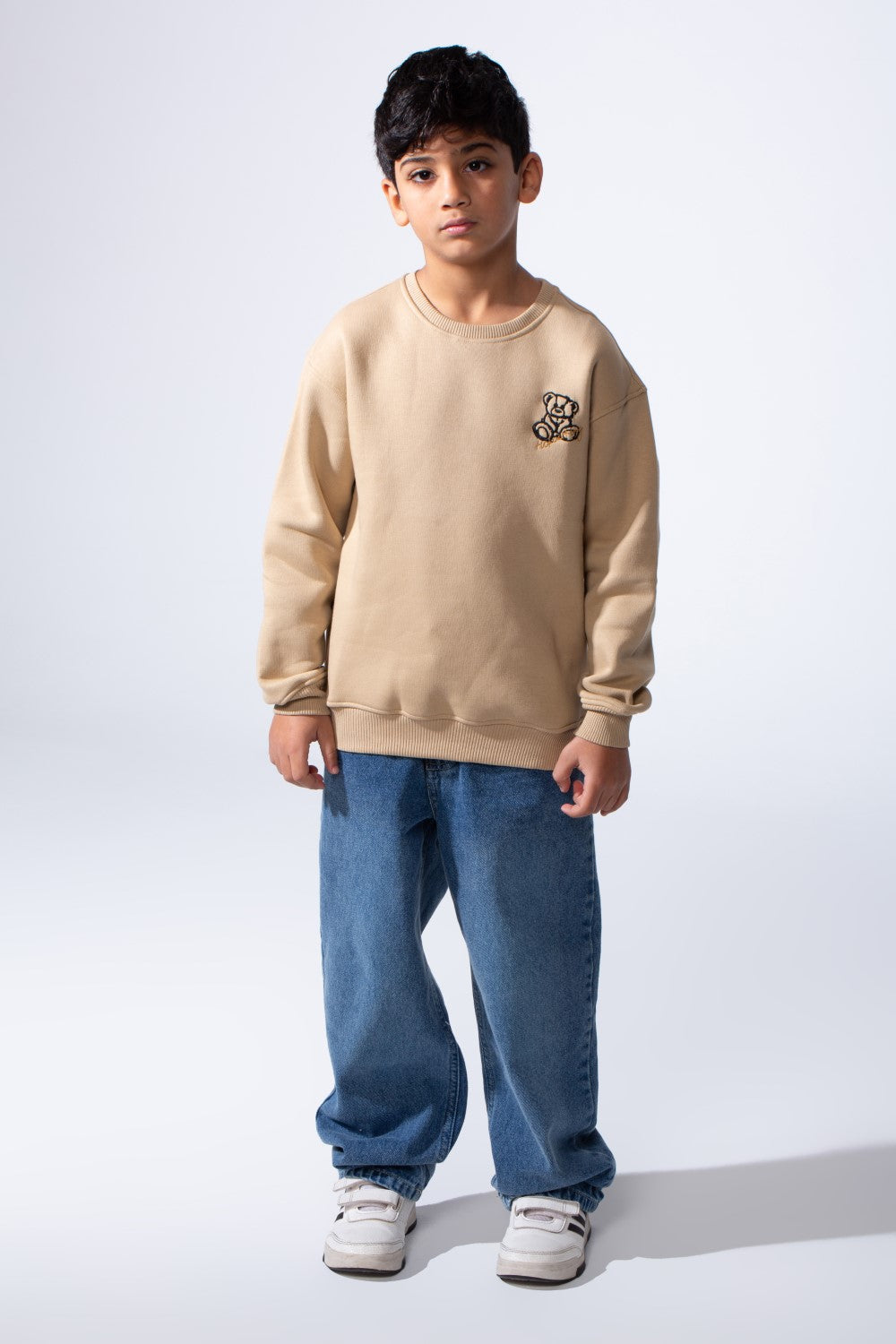 Boy’s Front Print Oversized Melton Crew Neck Long Sleeve Comfy Sweatshirt