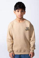 Boy’s Front Print Oversized Melton Crew Neck Long Sleeve Comfy Sweatshirt