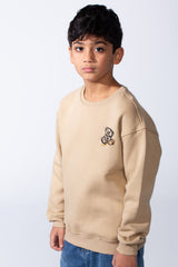 Boy’s Front Print Oversized Melton Crew Neck Long Sleeve Comfy Sweatshirt