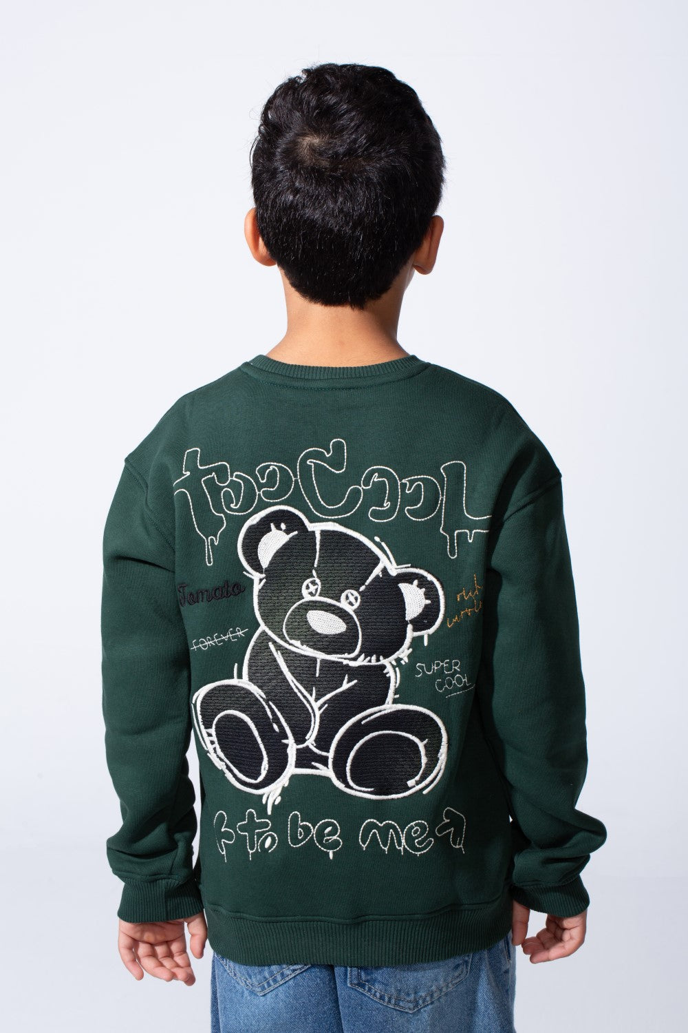 Boy’s Front Print Oversized Melton Crew Neck Long Sleeve Comfy Sweatshirt