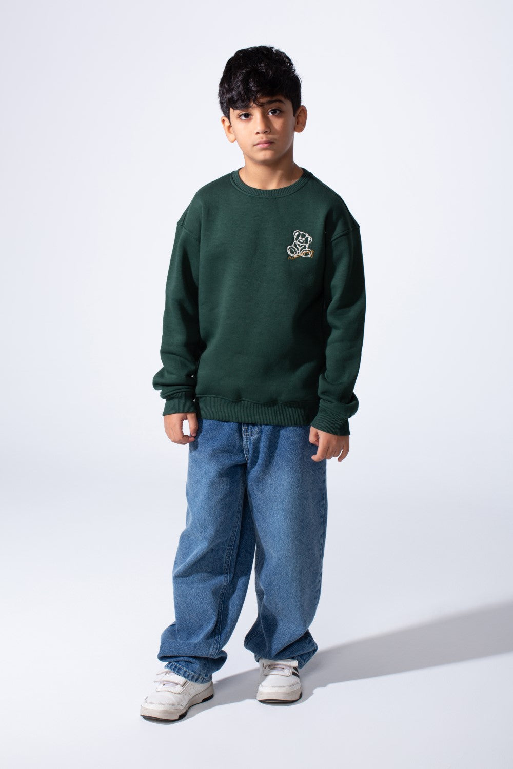 Boy’s Front Print Oversized Melton Crew Neck Long Sleeve Comfy Sweatshirt