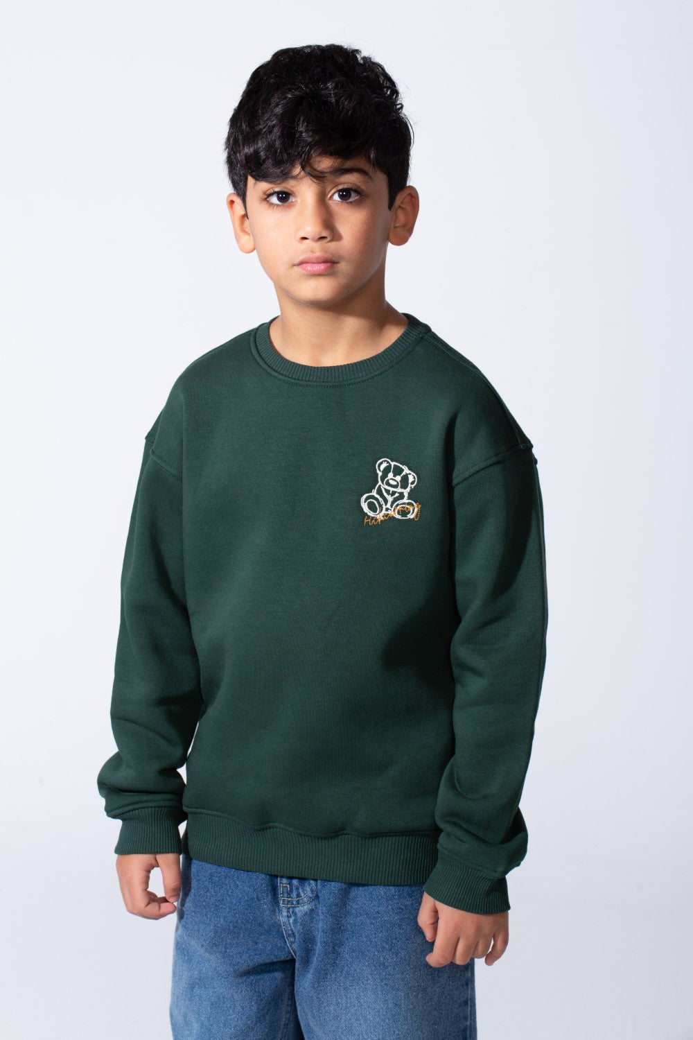 Boy’s Front Print Oversized Melton Crew Neck Long Sleeve Comfy Sweatshirt