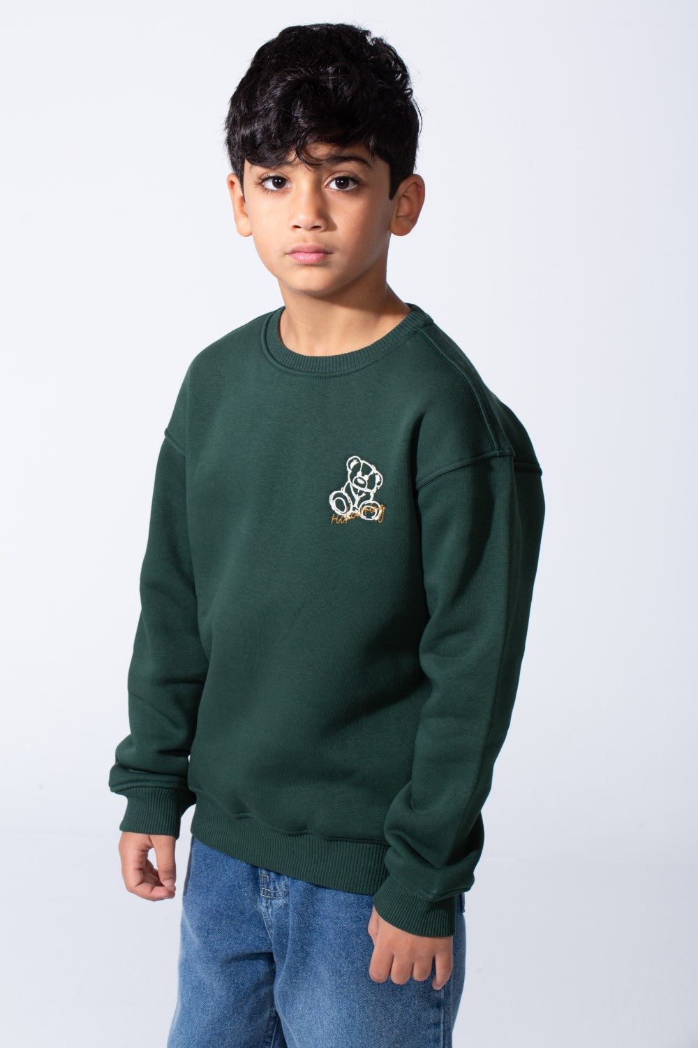 Boy’s Front Print Oversized Melton Crew Neck Long Sleeve Comfy Sweatshirt