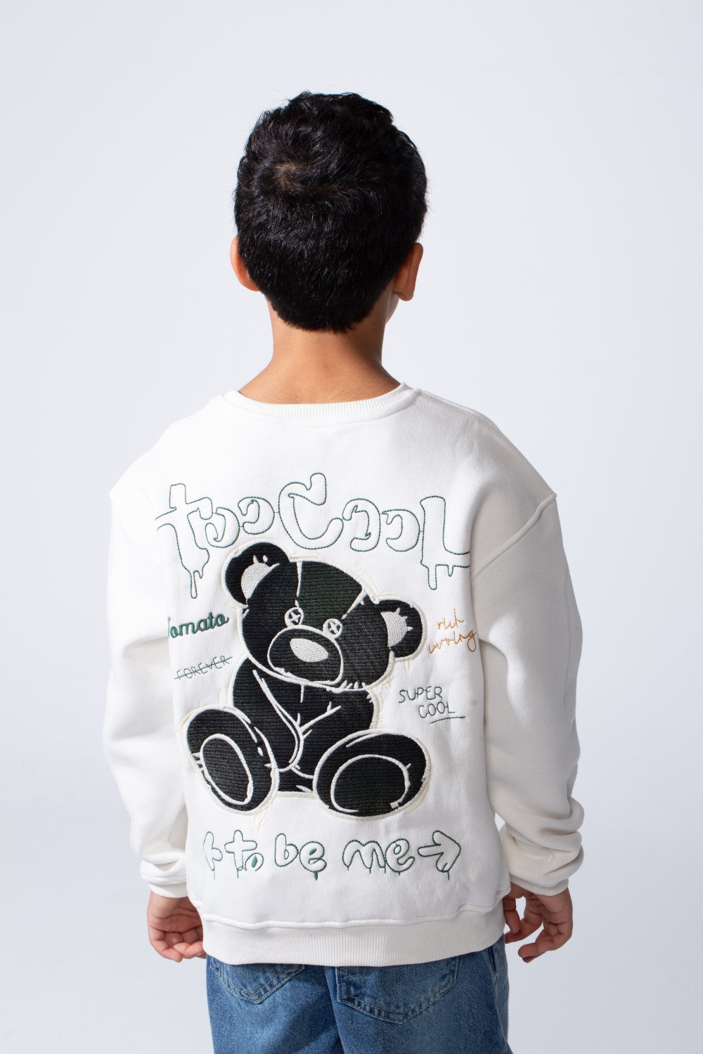 Boy’s Front Print Oversized Melton Crew Neck Long Sleeve Comfy Sweatshirt