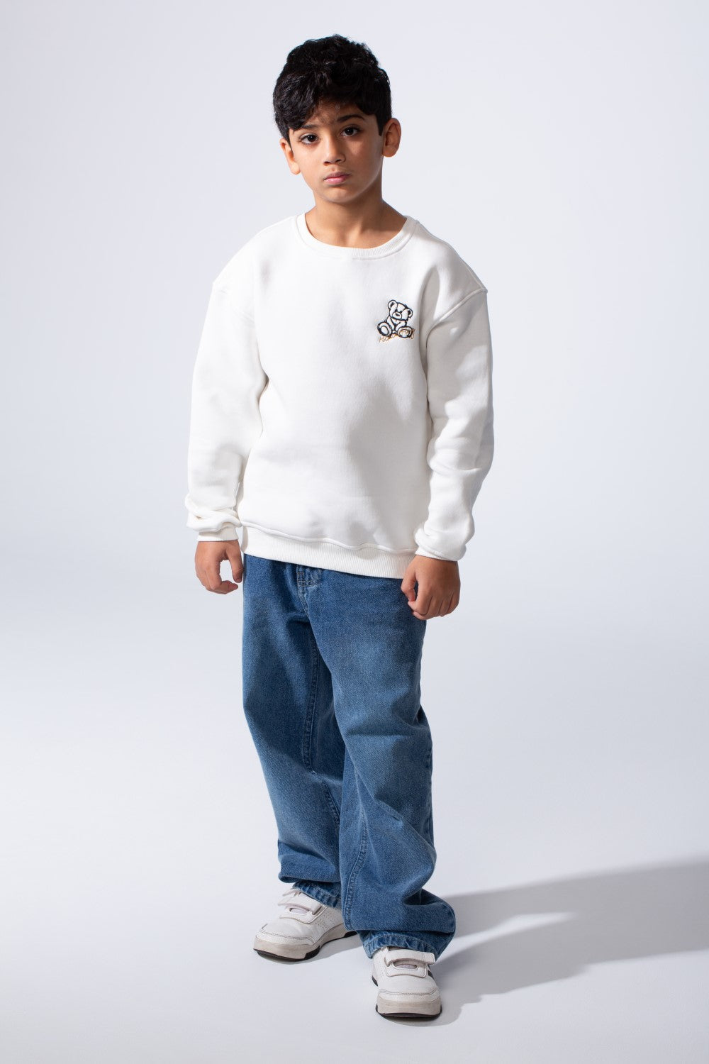 Boy’s Front Print Oversized Melton Crew Neck Long Sleeve Comfy Sweatshirt