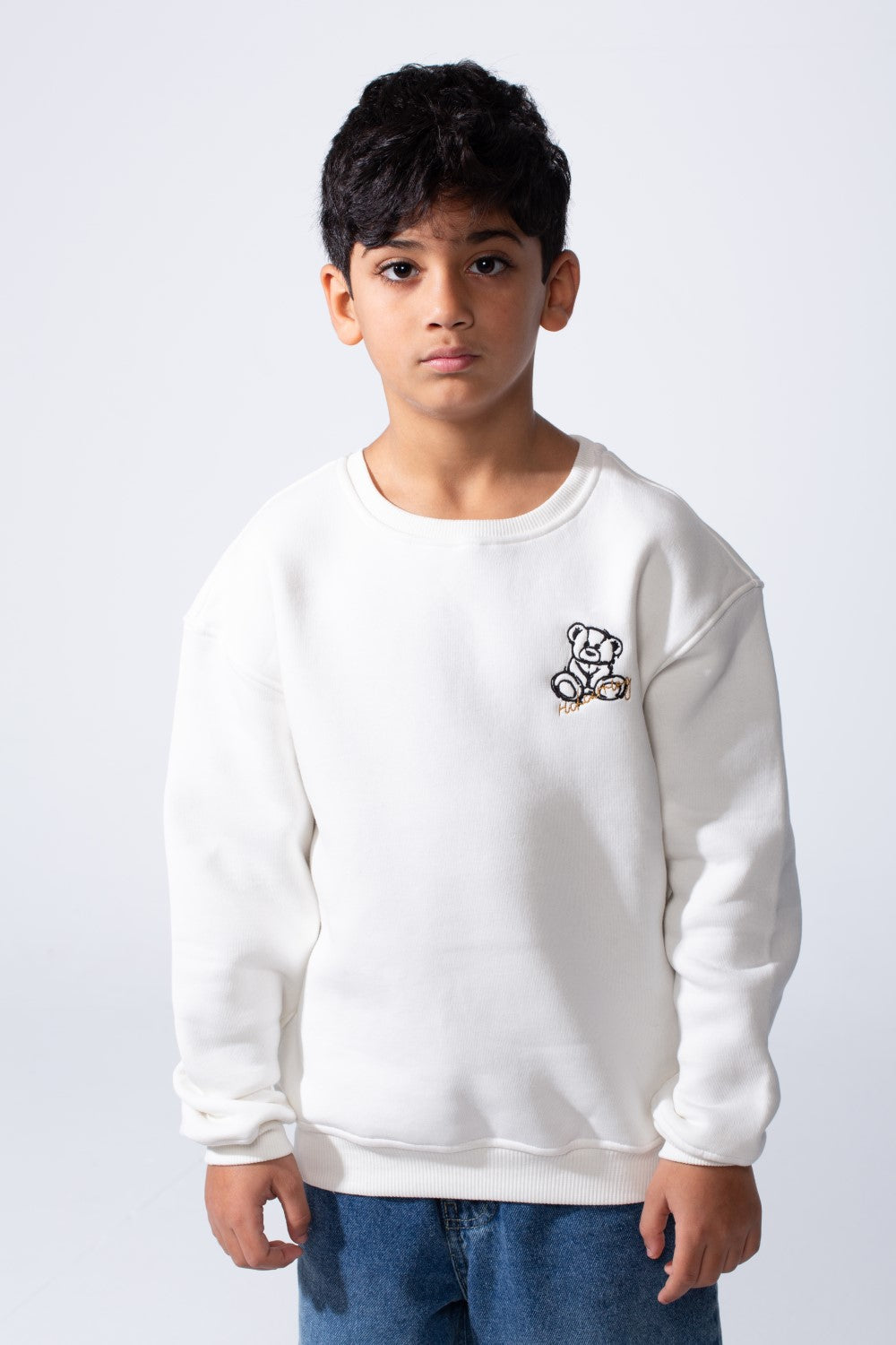 Boy’s Front Print Oversized Melton Crew Neck Long Sleeve Comfy Sweatshirt