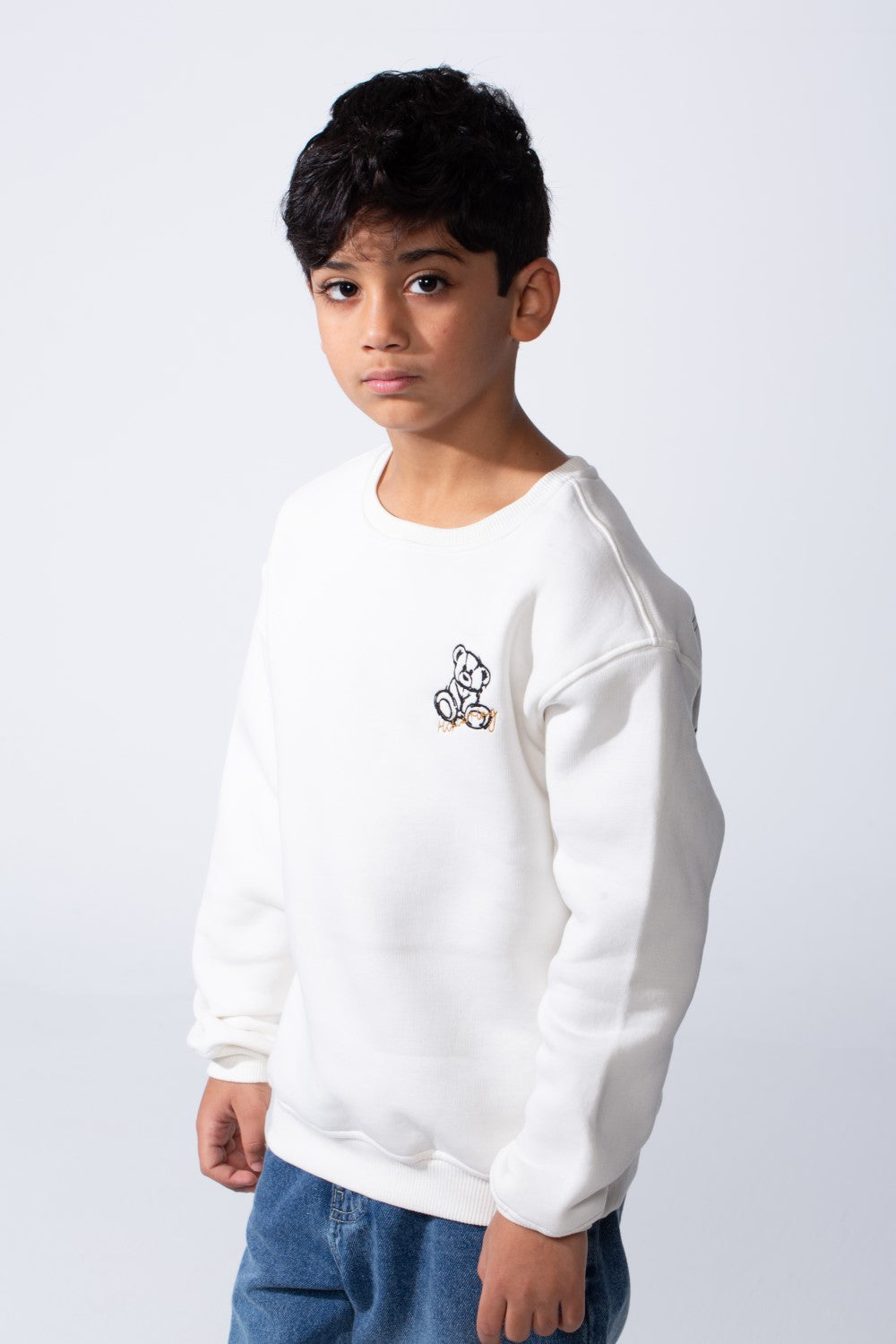 Boy’s Front Print Oversized Melton Crew Neck Long Sleeve Comfy Sweatshirt