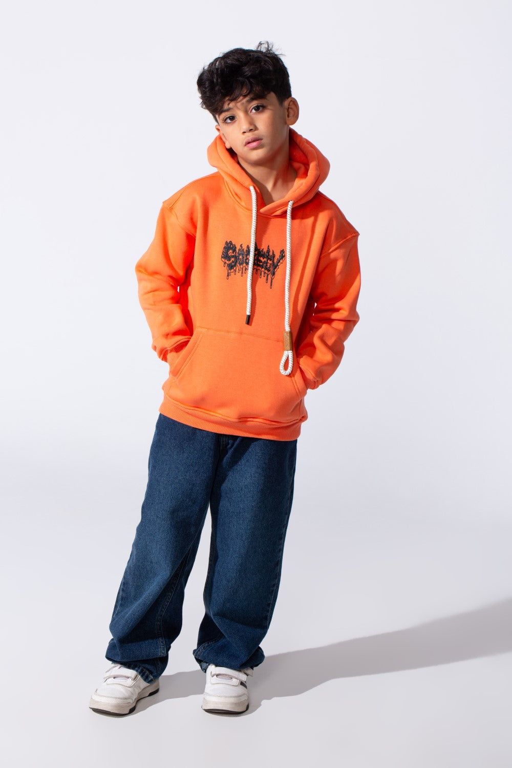 Boy's Tomato Store Hood Front Kangaroo Pockets Bold Graphic Text Print Everyday Modern Sweatshirt