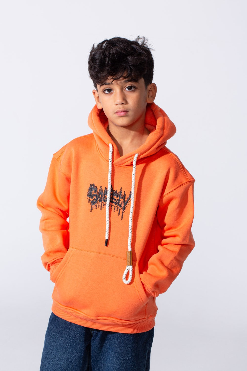 Boy's Tomato Store Hood Front Kangaroo Pockets Bold Graphic Text Print Everyday Modern Sweatshirt