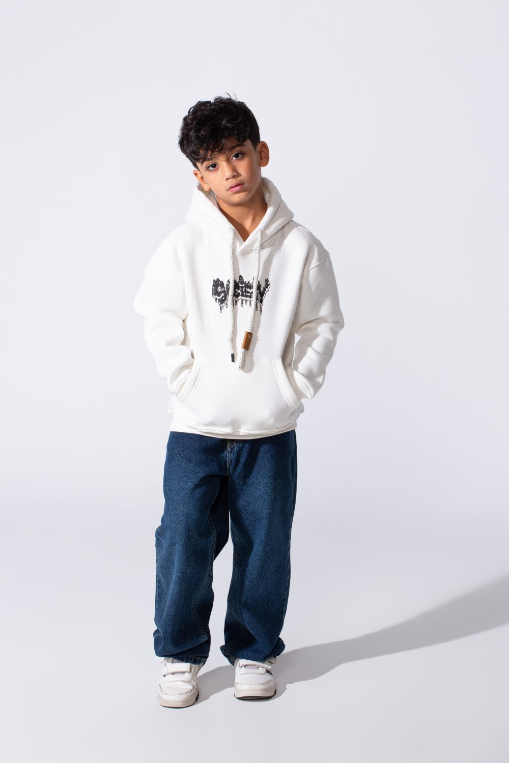 Boy's Tomato Store Hood Front Kangaroo Pockets Bold Graphic Text Print Everyday Modern Sweatshirt