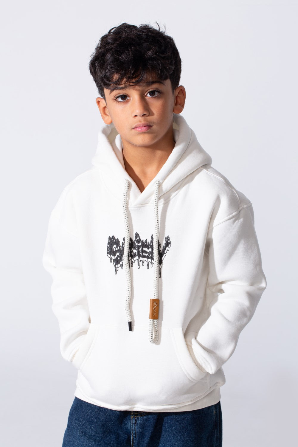 Boy's Tomato Store Hood Front Kangaroo Pockets Bold Graphic Text Print Everyday Modern Sweatshirt
