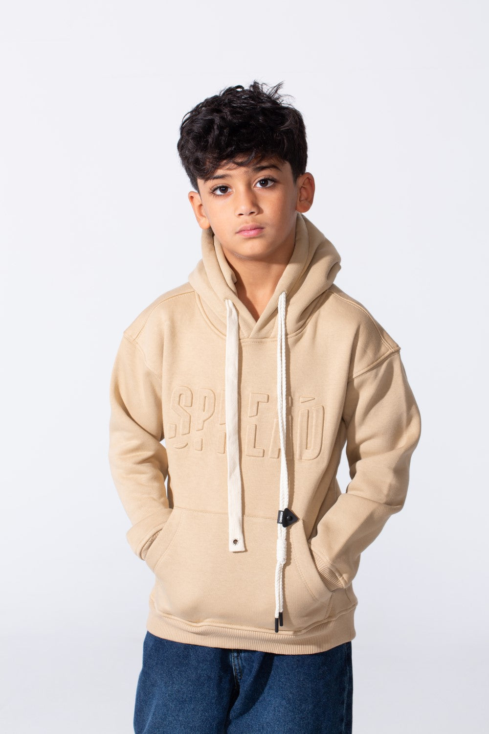 Boy's Embossed Hooded Tomato Store Sweatshirt Kangaroo Pocket Oversized Melton Fabric