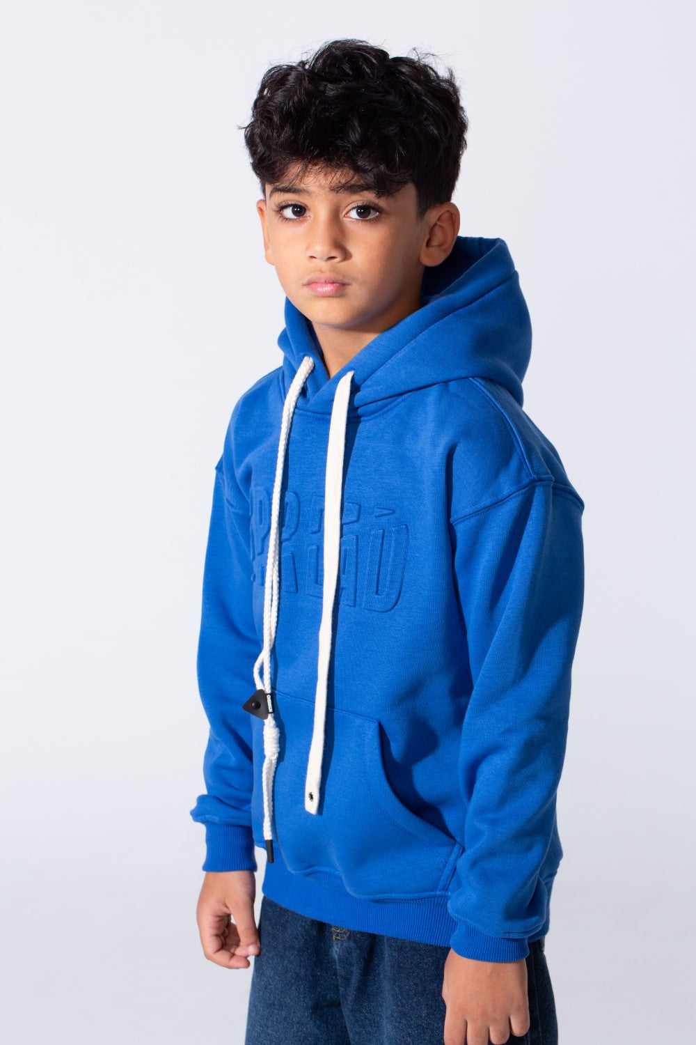 Boy's Embossed Hooded Tomato Store Sweatshirt Kangaroo Pocket Oversized Melton Fabric