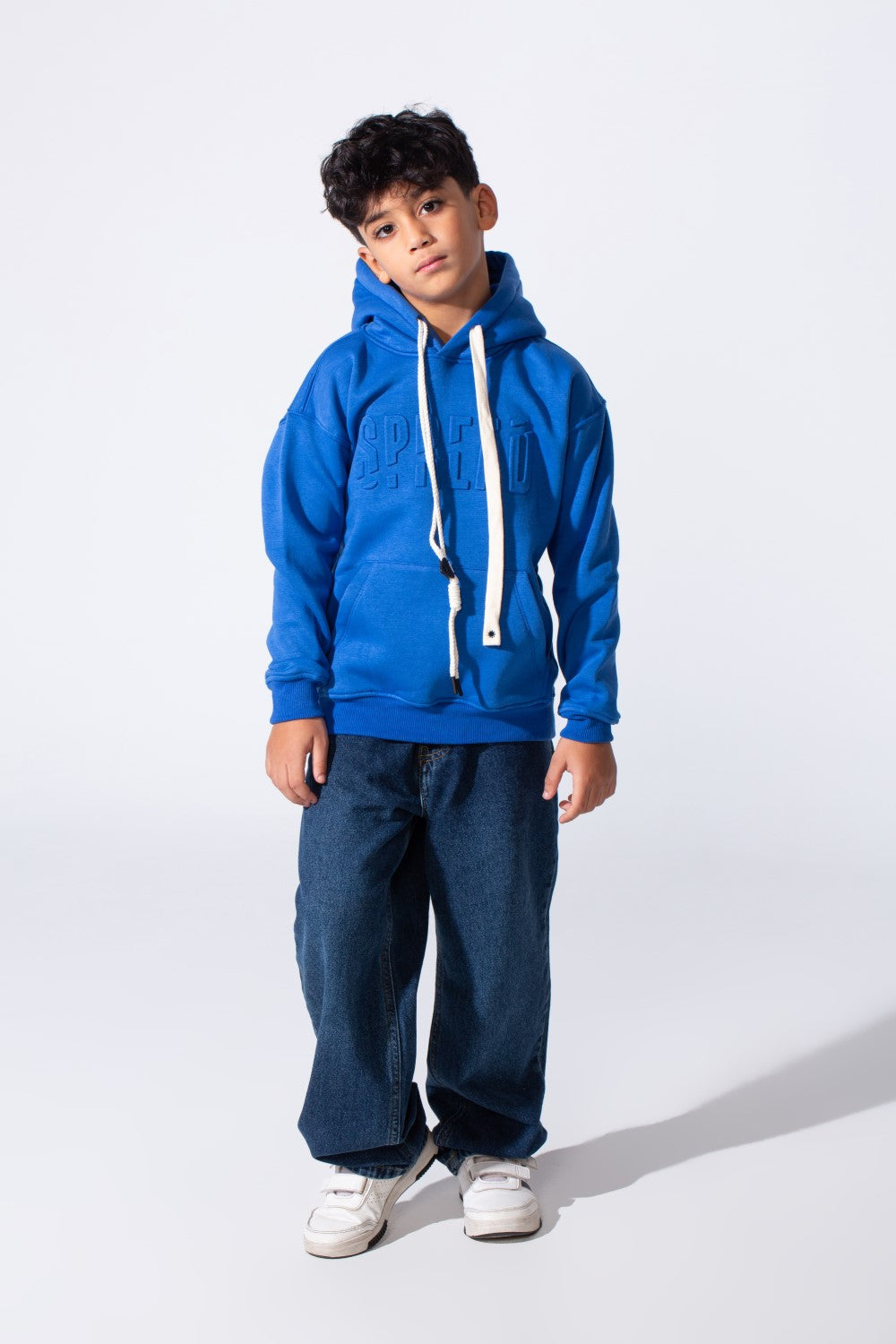 Boy's Embossed Hooded Tomato Store Sweatshirt Kangaroo Pocket Oversized Melton Fabric